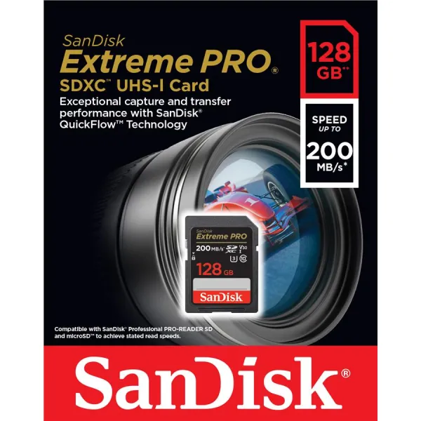 Карта памяти 128GB SD C10 UHS-I U3 R200/W90MB/s Extreme Pro V30 SanDisk (SDSDXXD-128G-GN4IN) - Фото 2