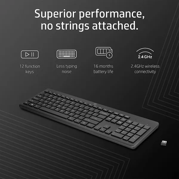 Клавиатура беспроводная мембранная 230, EN/UK, чёрная HP (3L1E7AA) - Фото 7