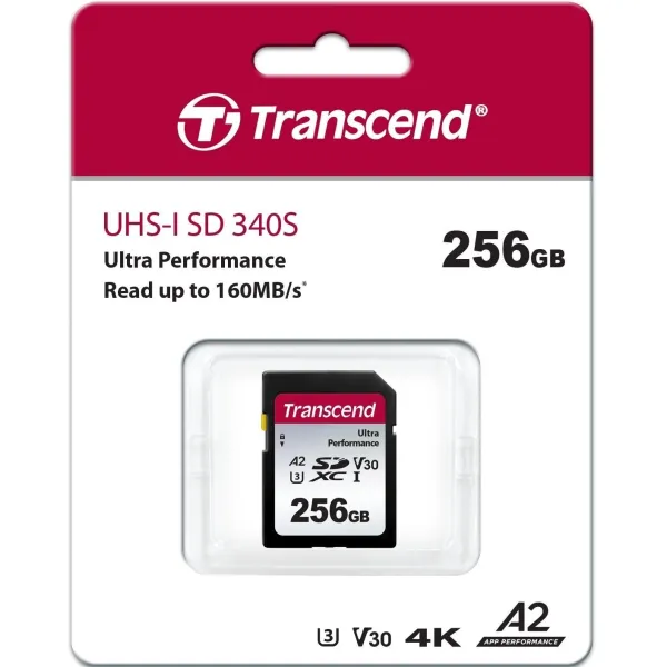 Карта памяти 256GB SD C10 UHS-I U3 A2 R160/W90MB/s 4K Transcend (TS256GSDC340S) - Фото 3