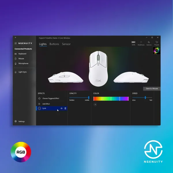 Мышь беспроводная WL/BT RGB Pulsefire Haste 2 Core белая HyperX (8R2E7AA) - Фото 7