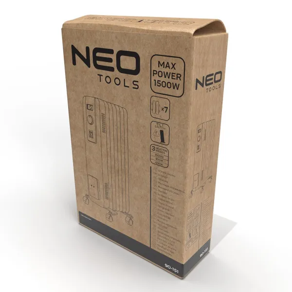Обігрівач оливний, 20м2, 1500Вт, мех. упр-ння, 7 секцій, білий Neo Tools (90-151) - Фото 6