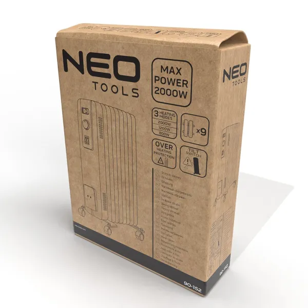 Обігрівач оливний 25м2, 2000Вт, мех. упр-ння, 9 секцій, білий Neo Tools (90-152) - Фото 5