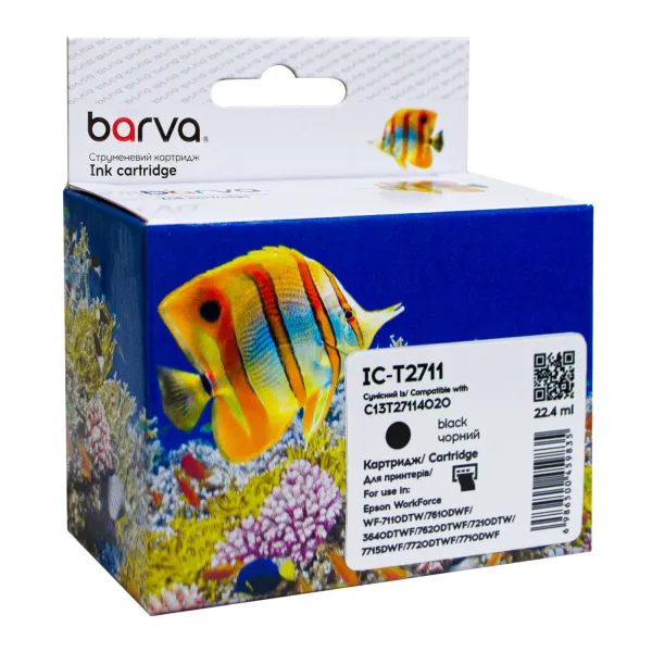 Картридж сумісний Epson 27XL/T2711 (C13T27114020) 1100 арк, чорний Barva (IC-T2711)