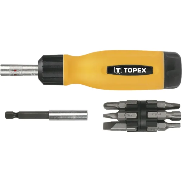 Отвертка набор 14шт, битодержатель 1/4", 12 бит, SL,PH,PZ,Torx, сталь CrV TOPEX (39D518)
