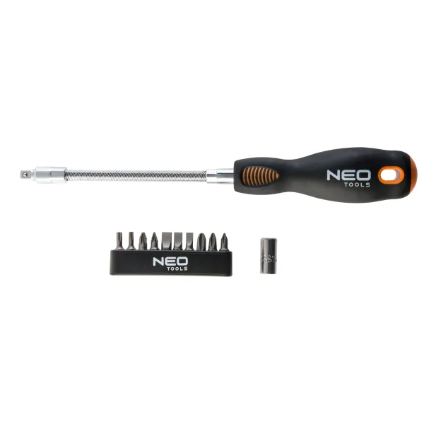 Отвертка битодержатель с гибким стержнем 1/4", переходник, 10 бит, SL,PH,PZ,Torx Neo Tools (04-212)