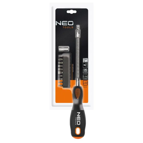 Отвертка битодержатель с гибким стержнем 1/4", переходник, 10 бит, SL,PH,PZ,Torx Neo Tools (04-212) - Фото 1