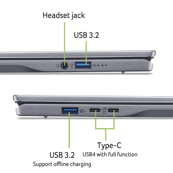 Ноутбук Swift Go 14 AI SFG14-01 14.5" WQXGA IPS, Quallcomm X1P-42100, 16GB, F1TB, UMA, Win11, сірий Acer (NX.KYXEU.005) - Фото 10