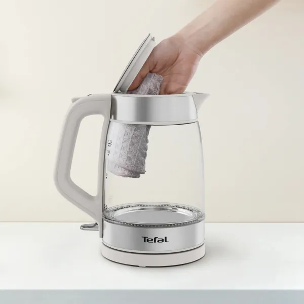 Електрочайник Glass Kettle 1.7л, скло, з підсвіткою, біло-срібний Tefal (KI605B30) - Фото 5