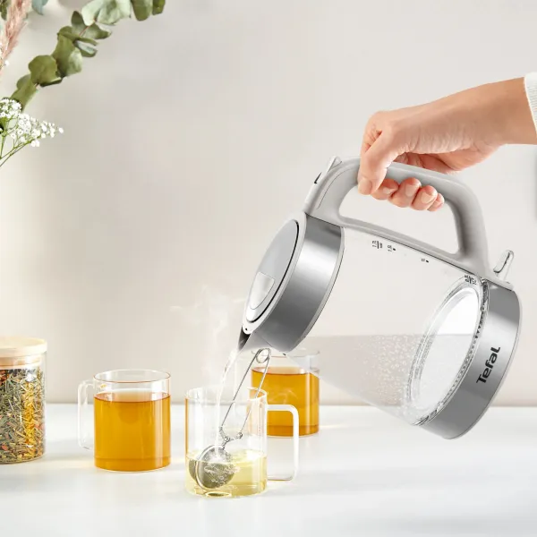 Електрочайник Glass Kettle 1.7л, скло, з підсвіткою, біло-срібний Tefal (KI605B30) - Фото 7