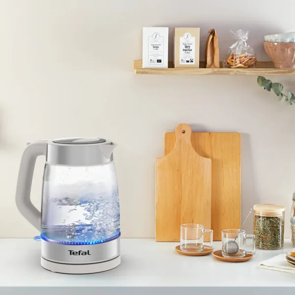 Електрочайник Glass Kettle 1.7л, скло, з підсвіткою, біло-срібний Tefal (KI605B30) - Фото 8