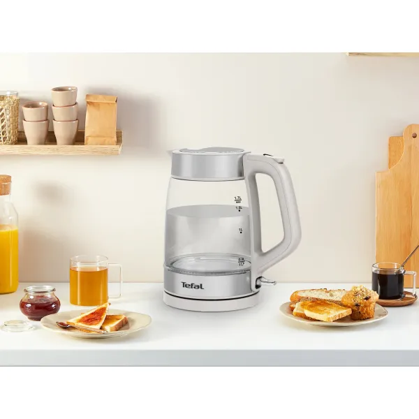 Електрочайник Glass Kettle 1.7л, скло, з підсвіткою, біло-срібний Tefal (KI605B30) - Фото 9