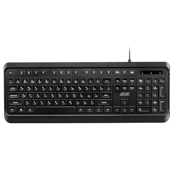 Клавиатура USB-A мембранная KS120, EN/UK, White LED, чёрная 2E (2E-KS120UB_UA)