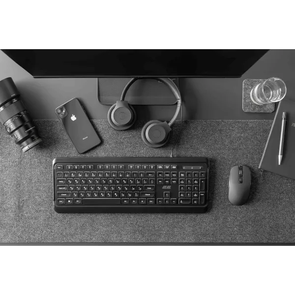 Клавиатура USB-A мембранная KS120, EN/UK, White LED, чёрная 2E (2E-KS120UB_UA) - Фото 7