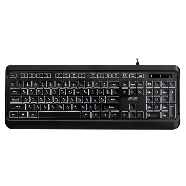 Клавиатура USB-A мембранная KS120, EN/UK, White LED, чёрная 2E (2E-KS120UB_UA) - Фото 8