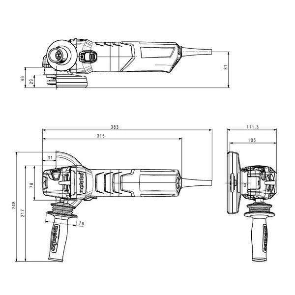 Шлифмашина угловая WEVA 15-125 QUICK, 125мм, 1550Вт, 2800-11000об/мин, М14, 2.5кг Metabo (600496000) - Фото 7