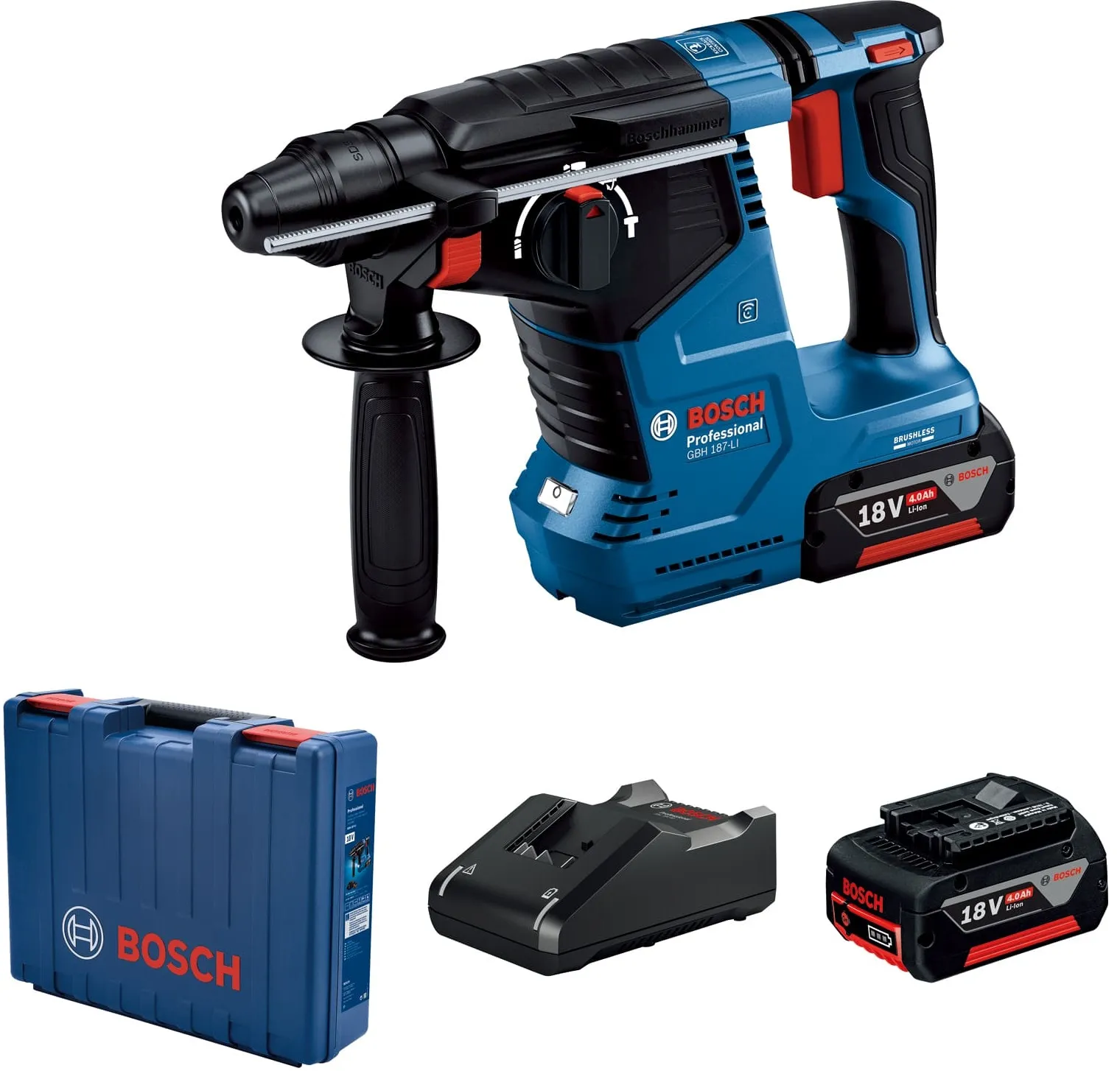 Перфоратор акумуляторний GBH 187-LI SDS-Plus 18В 2х5А·год 2.4Дж 2.9кг кейс Bosch (0.611.923.021) - Фото 1