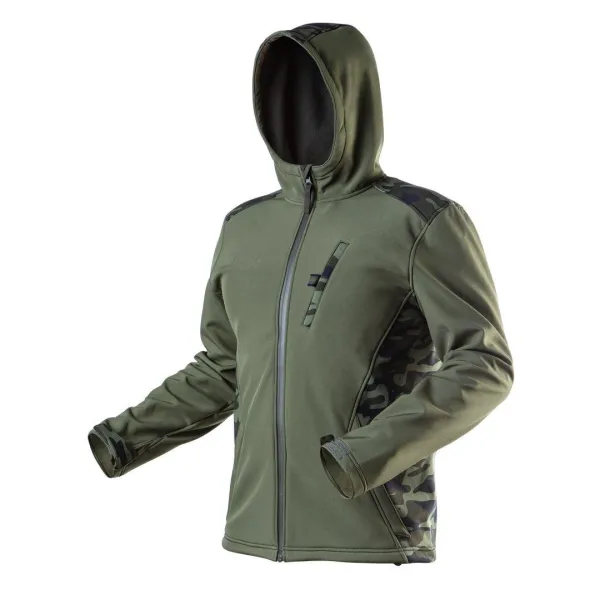 Куртка рабочая Camo, материал Softshell, подкладка флис, ветро и водонепроницаемая, капюшон, XXL(56), оливковый Neo Tools (81-553-XXL)