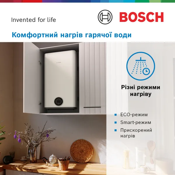 Водонагреватель электр.  плоский слим Tronic 3500, 80 л, 1,5 кВт, ун. монтаж, эл. упр-ние, B, белый BOSCH (7736507293) - Фото 3