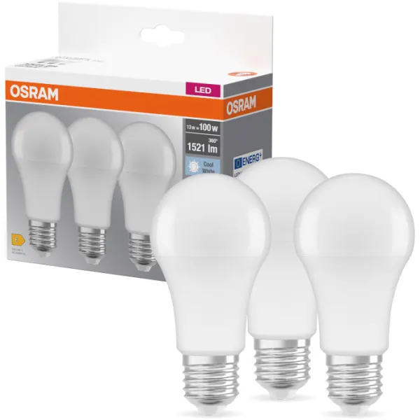 Набор ламп LED E27 13Вт 4000К 1520Лм A60 3 шт Osram (4058075819559) - Фото 1