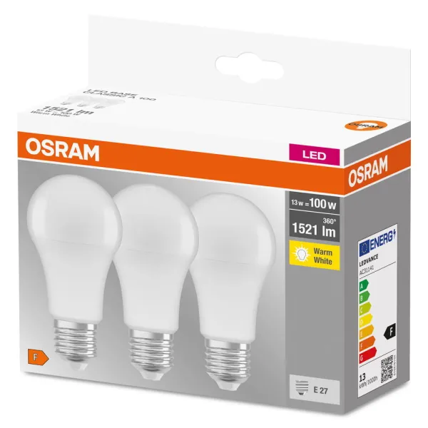 Набор ламп LED E27 13Вт 2700К 1520Лм A60 3 шт Osram (4058075819412) - Фото 7