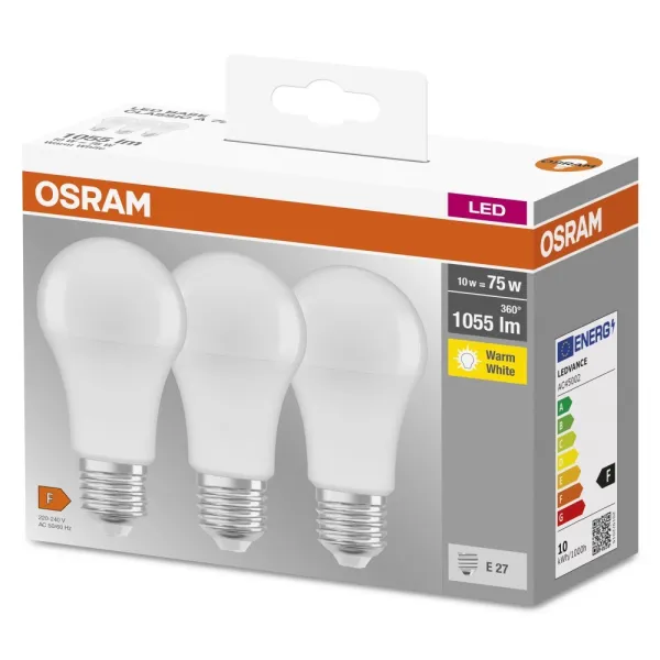 Набор ламп LED E27 10Вт 2700К 1055Лм A60 3 шт Osram (4058075819436) - Фото 8
