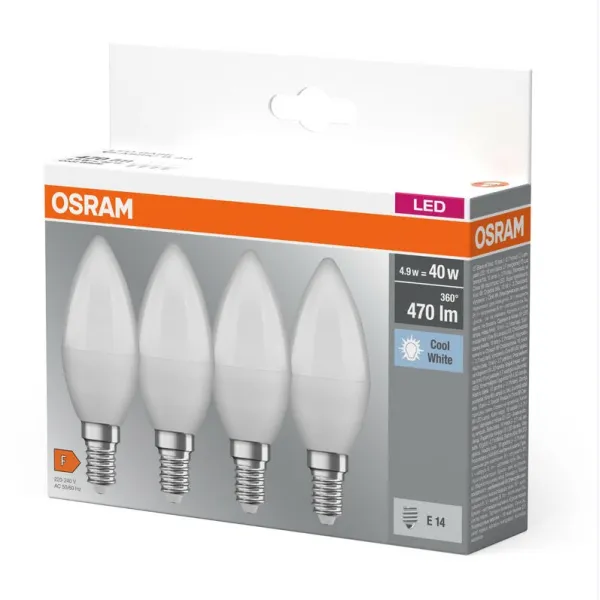 Набор ламп LED E14 4.9Вт 2700К 470Лм B40 4 шт Osram (4058075819610) - Фото 10