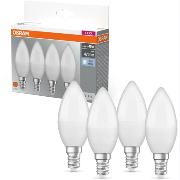 Набор ламп LED E14 4.9Вт 2700К 470Лм B40 4 шт Osram (4058075819610) - Фото 1