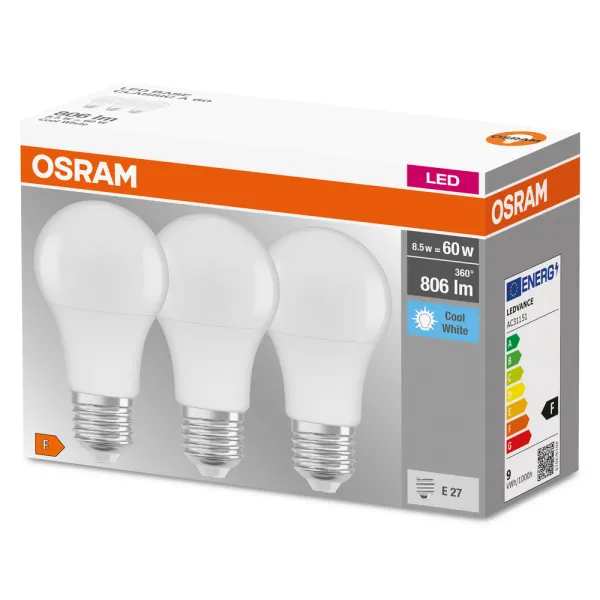 Набор ламп LED E27 8.5Вт 4000К 806Лм A60 3 шт Osram (4058075127531) - Фото 11