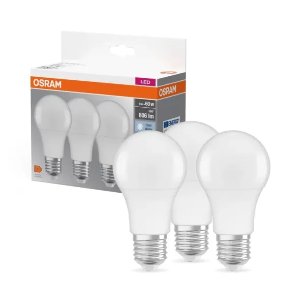 Набор ламп LED E27 8.5Вт 4000К 806Лм A60 3 шт Osram (4058075127531) - Фото 1