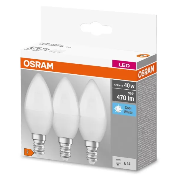 Набор ламп LED E14 4.9Вт 4000К 470Лм B40 3 шт Osram (4058075429680) - Фото 12