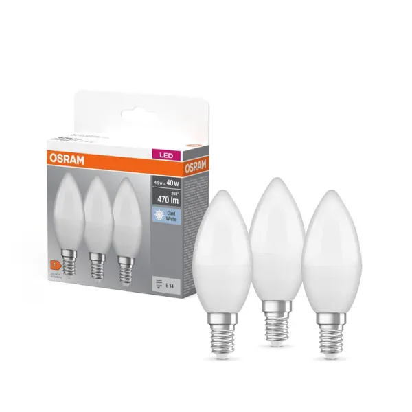 Набор ламп LED E14 4.9Вт 4000К 470Лм B40 3 шт Osram (4058075429680) - Фото 1