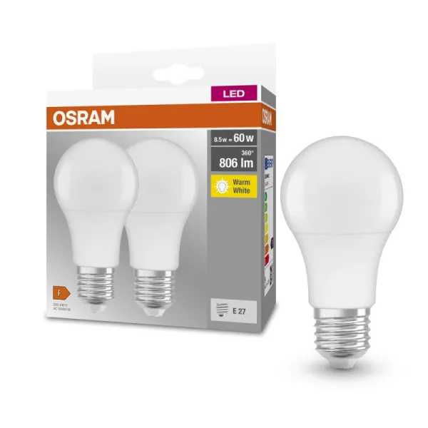 Набор ламп LED E27 8.5Вт 2700К 806Лм A60 2 шт Osram (4058075152656) - Фото 1
