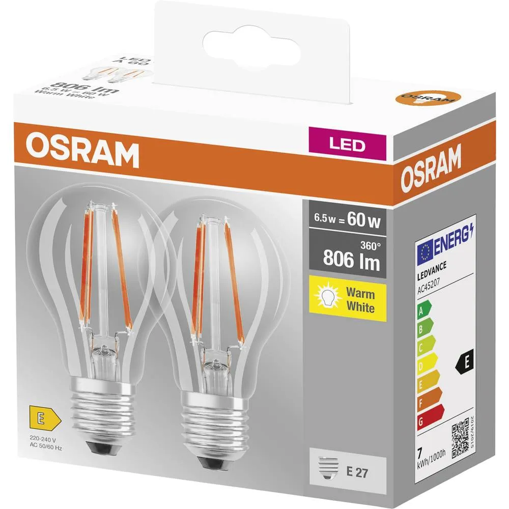 Набір ламп LED E27 6.5Вт 2700К 806Лм A60 2 шт Osram (4099854064098) - Фото 2