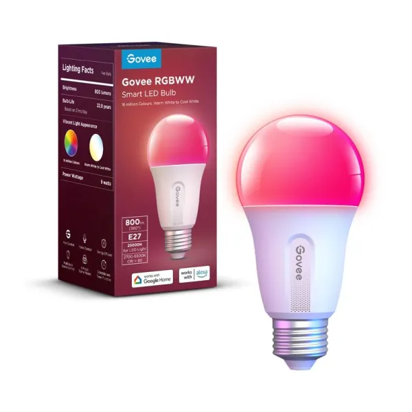 Лампа умная RGB E27 9W 800Lm 2700K-6400K RGB Govee (H6004CC1) - Фото 3
