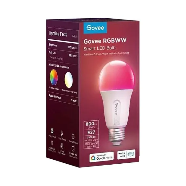 Лампа умная RGB E27 9W 800Lm 2700K-6400K RGB Govee (H6004CC1) - Фото 14
