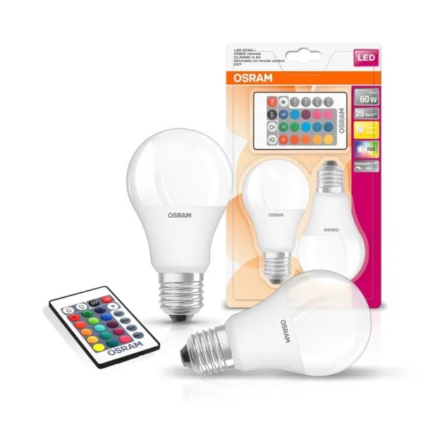 Набор ламп LED A60 9W 806Lm 2700К+RGB E27 пульт ДУ 2 шт Osram (4058075430891)