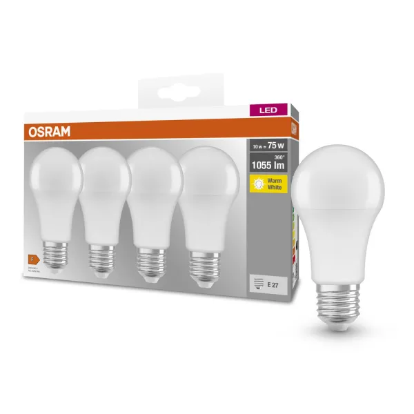 Набір ламп LED E27 10Вт 2700К 1055Лм A60 4 шт Osram (4058075184992) - Фото 1