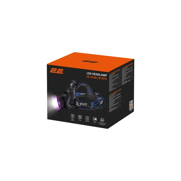 Фонарь налобный аккумуляторный HLBL1818T6 Micro-USB 1800мА·ч 230лм 5Вт 2E (2E-HLBL1818T6) - Фото 5