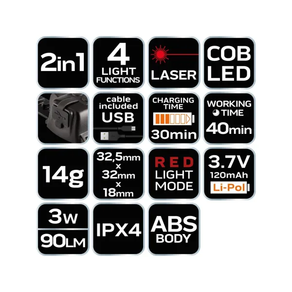 Фонарь аккумуляторный 2в1 120мА•ч 90лм 3Вт IPX4 Neo Tools (99-078) - Фото 6