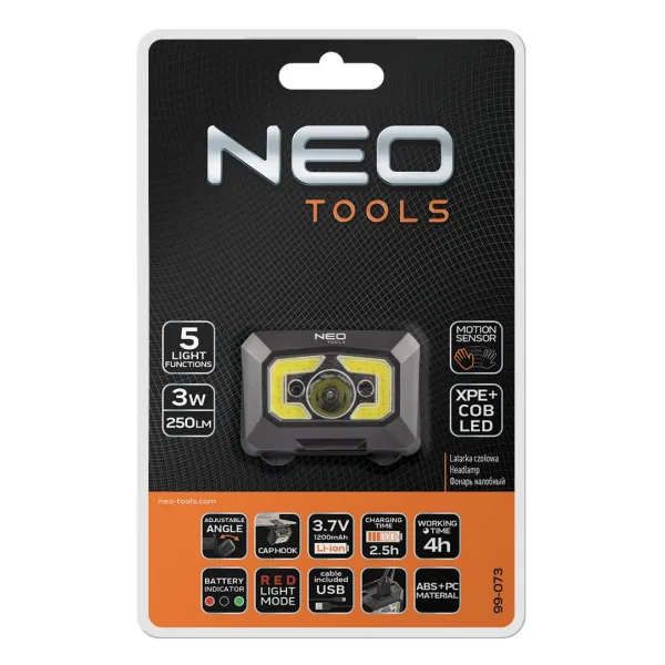 Фонарь налобный аккумуляторный 1200мА•ч 250лм 3Вт Neo Tools (99-073) - Фото 13