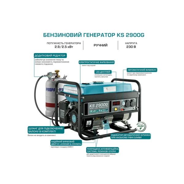 Генератор газо-бензиновый KS 2900G 230В 2.9кВт ручной запуск 43кг Konner&Sohnen (KS2900G) - Фото 8