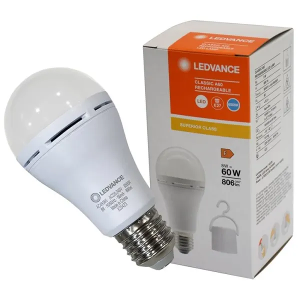 Лампа светодиодная аккумуляторная A60 8W 806Lm 6500К E27 Ledvance (4099854102431)
