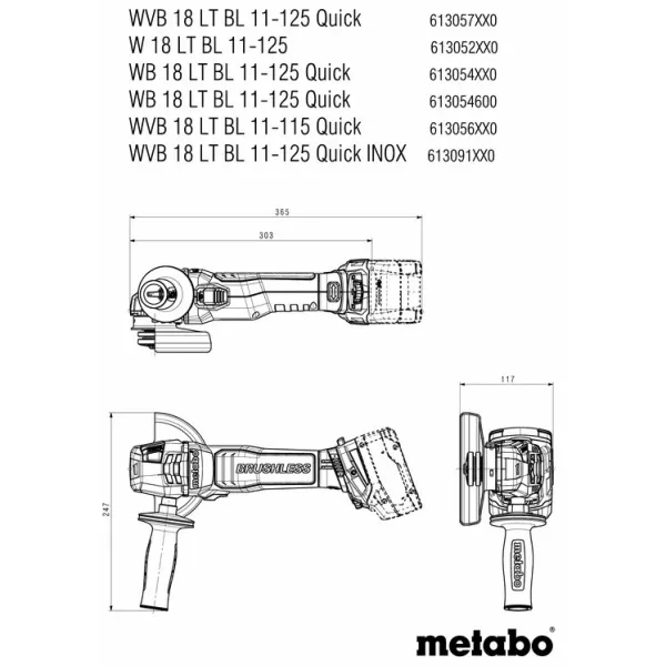 Шлифмашина угловая аккумуляторная WVB 18 LT BL 11-125 Quick, 125мм, 18В 2х5.5Ач, 2800-10000об/мин, М14, 1.8кг Metabo (613057660) - Фото 10