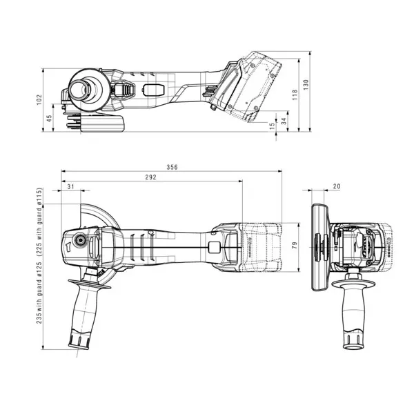 Шлифмашина угловая аккумуляторная W 18 L 9-125, 125мм, 18В 2х4Ач, 8500об/мин, М14, 2.3кг Metabo (602247510) - Фото 8