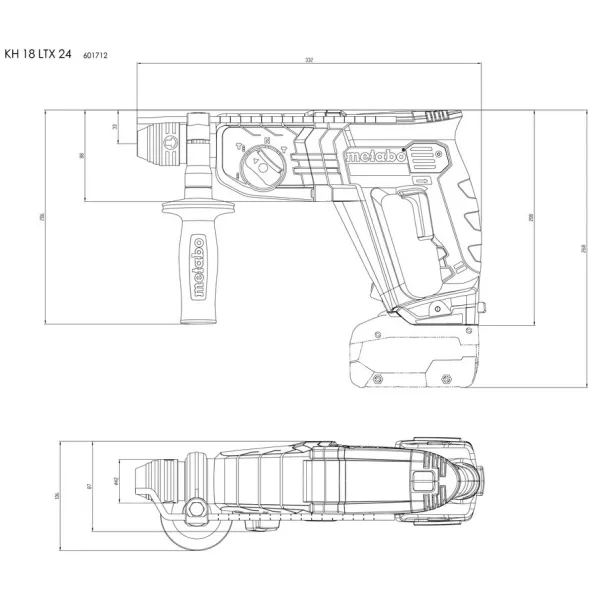 Перфоратор аккумуляторный  KH 18 LTX 24, SDS-plus, 18В, 2.1Дж, 3 режима, 0-1400об•мин, 2.6кг, без АКБ и ЗП Metabo (601712850) - Фото 2