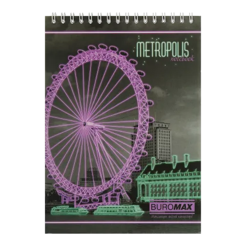 Блокнот на пружине сверху А5, 48 л, клетка, салатовый Metropolis Buromax (BM.24545101-15) - Фото 1