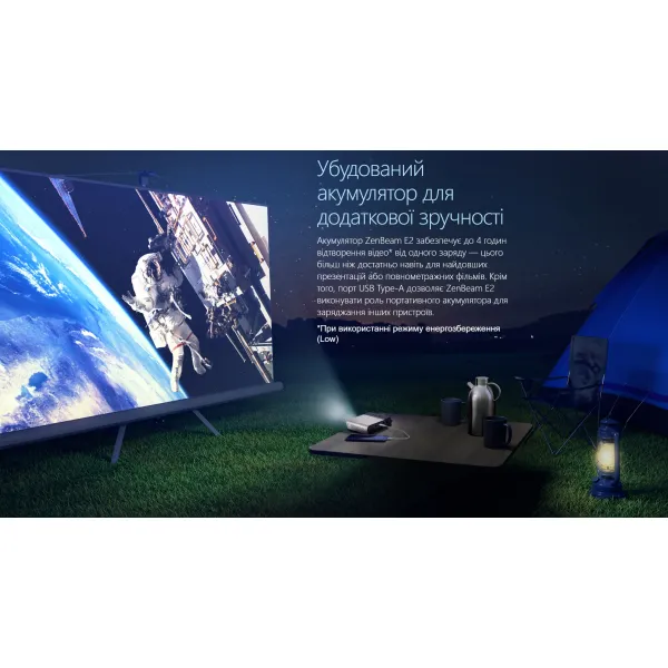 Проєктор портативний ZenBeam E2 WVGA, 300 lm, LED, 1.3, WiFi Asus (90LJ00H3-B01170) - Фото 1