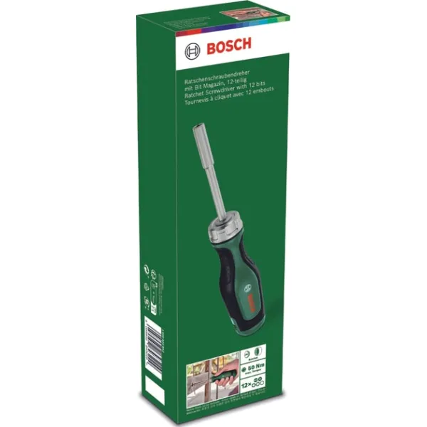 Отвертка с трещоткой, 12 насадок, рукоятка PC+ABS+TPR, 207мм, сталь CrV Bosch (1.600.A03.2V0) - Фото 7