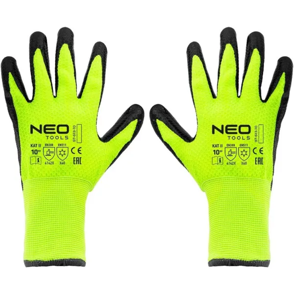 Перчатки рабочие Neo Tools, утепленные, латексное покрытие, полиэстер, р.10, зелено-черные - Фото 5