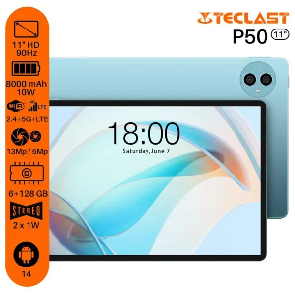 Планшет P50 11" 6ГБ, 128ГБ, LTE, 8000мА•год, Android, голубой Teclast (6940709686829) - Фото 3